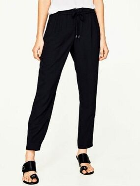 Zara Pajama StyleHigh Waist Drawstring Tapered Leg Trouser Women’s Small